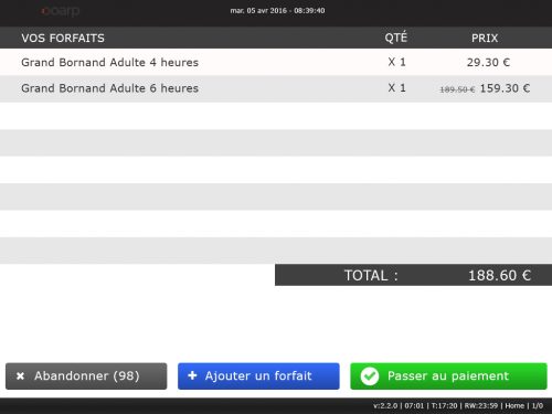 Panier d'une borne tactile